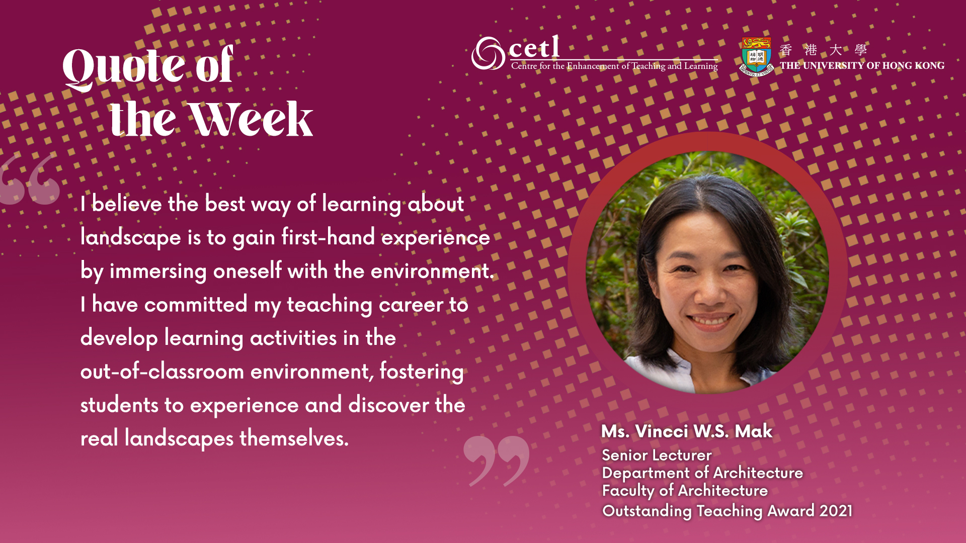 Quote from Ms. Vincci W.S. Mak